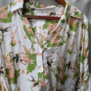 Floral Print Mini Dress With Front Pockets Mother Of Pearl Buttons And Collared